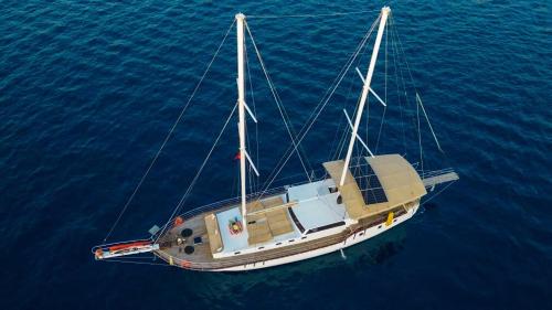 an overhead view of a sail boat in the water at Gulet for rent in Göcek - 24 Mt 6 Cabins 12 Guest in Eskiömerler