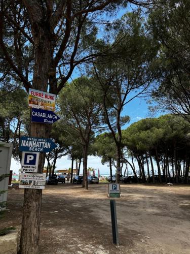 a tree with signs on it in a parking lot at Cozy & Accessible Home, Just Like Yours! in Golem
