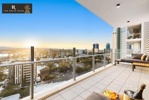 an apartment balcony with a view of the city at The Brass Pineapple Surfers Paradise 4217 - Wyndham Surfers Paradise in Gold Coast