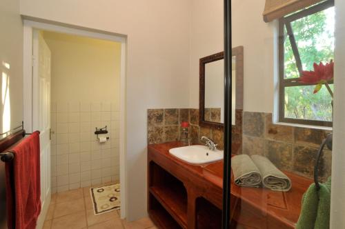 a bathroom with a sink and a mirror at Hluhluwe River Lodge in Hluhluwe