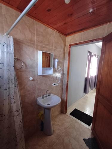 a bathroom with a sink and a shower at Departamento Tranquilidad y descanso in General Alvear