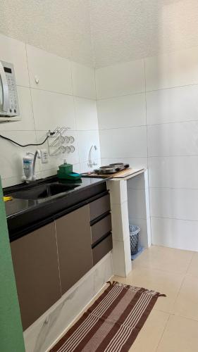a small kitchen with a sink and a counter at Nalevaiko - Kitnet Moderna e Funcional in Sinop