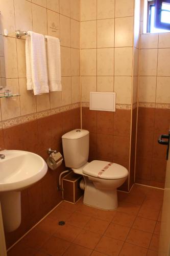 a bathroom with a toilet and a sink at Sofia Family Hotel in Pomorie