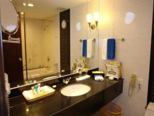 a bathroom with a sink and a mirror at Changchun Zhuozhan Days Hotel in Changchun