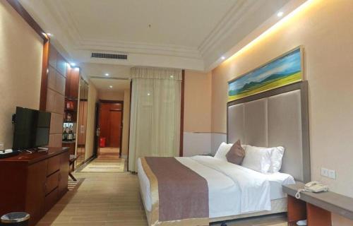 a bedroom with a large bed and a television at Jie Hao Royal Hotel in Shenzhen