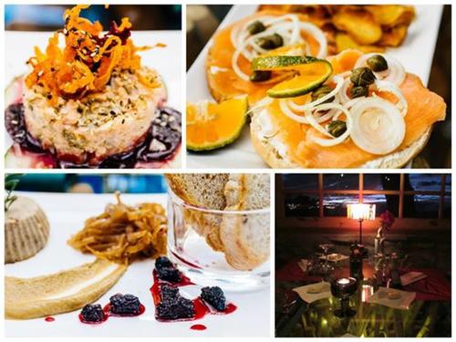 a collage of pictures of different foods and desserts at El Refugio La Brisa del Diablo in Valle Hornito