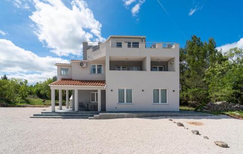 una gran casa blanca en una playa en Lovely Apartment In Pridraga With Wifi, en Pridraga