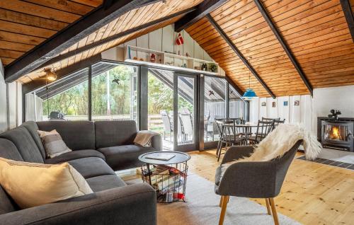 a living room with a couch and a fireplace at Pet Friendly Home In Vesløs With Wifi in Vesløs