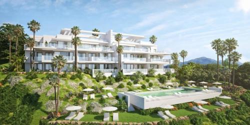 a rendering of a hotel with a pool and a resort at NEW ocean view private property centrally located, just 3 minutes to Marbella city center in Ojén