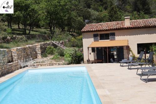 une maison avec une piscine à côté d'un bâtiment dans l'établissement Bastide provençale avec piscine privée au cœur de la nature Proche Cassis et Aix-en-Provence, à Belcodène