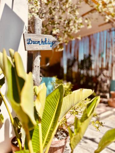 a sign that reads dean holiday sitting next to plants at Dream Holiday in Marina di Lizzano