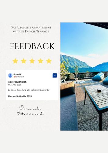 a screenshot of a feedback website with a view of a table at Das Alpenzeit Appartement mit Just Private Terrasse in Bad Aussee