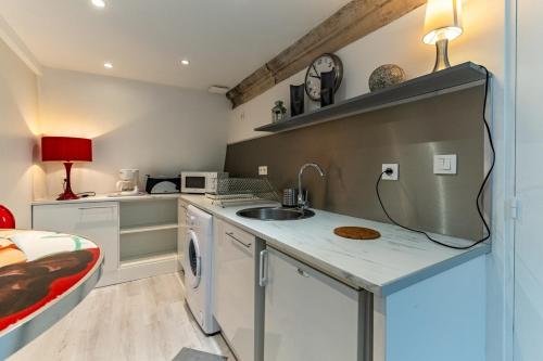 une cuisine avec un évier et un plan de travail dans l'établissement Le Nid - Duplex, à Dijon