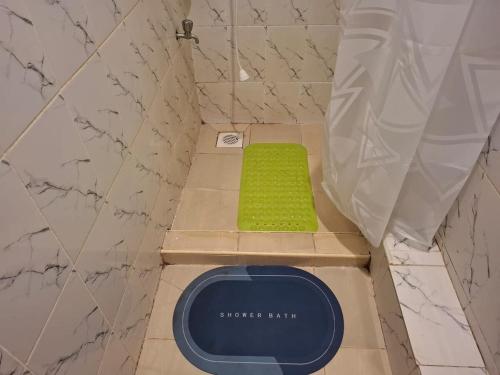 une boîte verte posée sur une visière dans une salle de bain dans l'établissement The Cozy house, à Nairobi