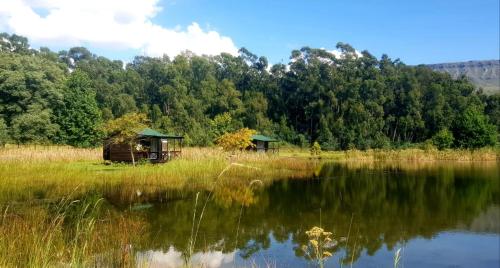 a small cabin next to a body of water at Island Cabin in Mpofane