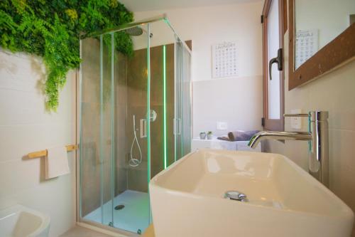 a bathroom with a shower and a sink and a tub at Rena & Agua Apartments in Siniscola