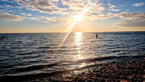 a sun setting over the water on a beach at App 7u Erholsamen Sundowner in Dranske