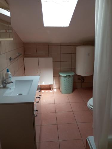 a small bathroom with a sink and a toilet at villa Adriana apartments in Rab