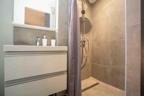 une salle de bain avec douche et lavabo dans l'établissement Le Saint Roch 1 - AC CLIM - WIFI - 50m Centre ville, à Avignon