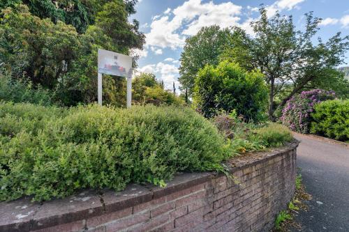 a brick wall next to a road with bushes at Ferien Am Weinberg in Kappelrodeck