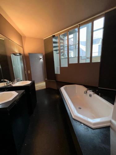 a bathroom with a tub and two sinks and a bath tub at Gent-cosy-stay in Ghent