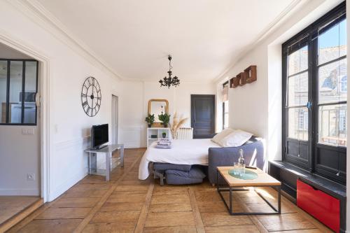 un salon avec un lit et une télévision dans l'établissement Le Champ Jacquet, à Rennes