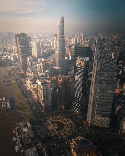 an aerial view of a city with tall buildings at The Bloom Pham Viet Chanh - Modern Living Space in Saigon - A Top Choice for Western Travelers in Ho Chi Minh City