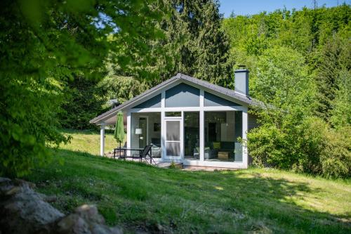 a small cottage in the middle of a field at 4 Personen mit Sauna F2H3 in Ruhla