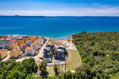 an aerial view of a town next to the water at Luxury Seaside Apartments Zadar in Zadar