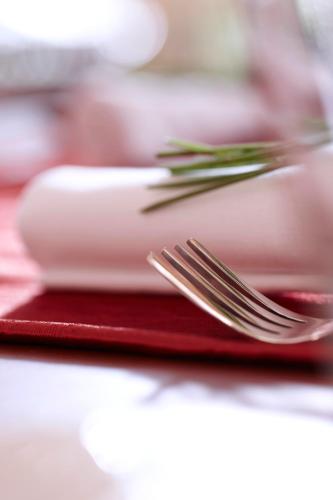 a pair of forks sitting on a red napkin at Gir Serai - IHCL SeleQtions in Sasan Gir