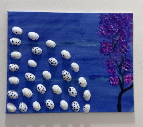 a painting of a bunch of white balls at Greece vibes Spacious flat, private, cozy space in Delhi and NCR in New Delhi