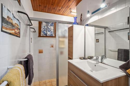 圣吕斯Villa H'Om Zen的带水槽和淋浴的浴室