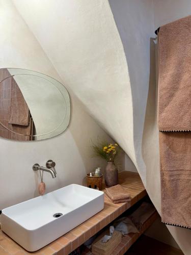 une salle de bain avec un lavabo blanc et un miroir dans l'établissement Maison De La Major, à Arles