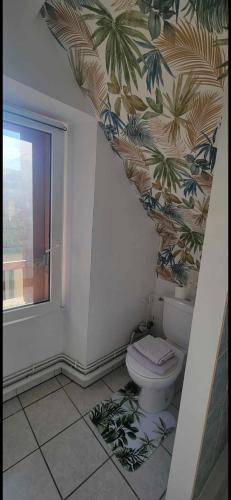 une salle de bain avec toilettes et fenêtre dans l'établissement joli studio, à Saint-Marcellin