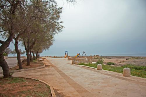 a walkway with trees on the side of a beach at Appartamento Stella Maris in Marina di Mancaversa
