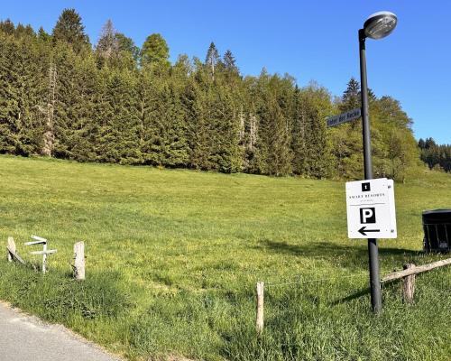 a speed limit sign on a street light next to a field at Smart Resorts B&B 2 BB2 328 in Winterberg