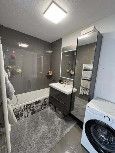 une salle de bain avec un lavabo et une machine à laver dans l'établissement Appartement à la semaine, à Nice
