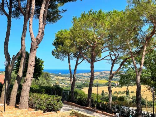 a row of trees with the ocean in the background at Villa Lucilla - B&B Rooms and Pool in Potenza Picena