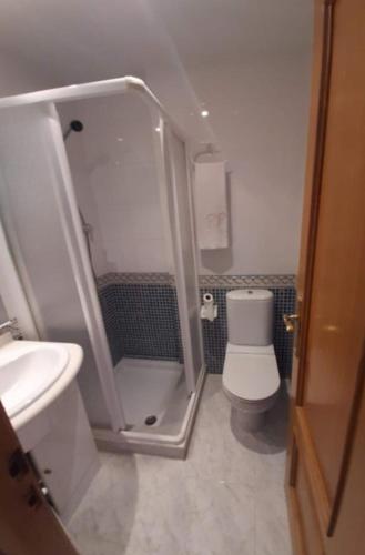 a bathroom with a shower and a toilet and a sink at Apartamento Aiguablava Playa de Gandía in Playa de Gandia