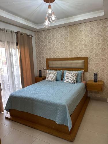 Un dormitorio con una cama grande con dos almohadas. en AppartementBijou, en Pont Blondin