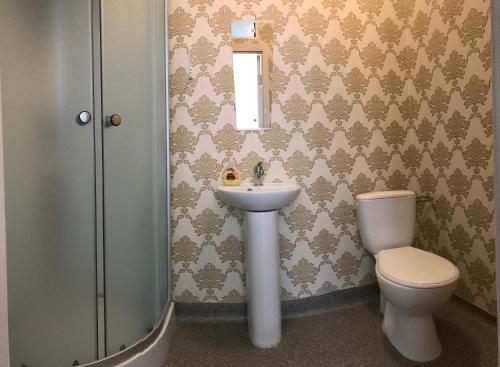 a bathroom with a toilet and a sink at Amio more in Odesa