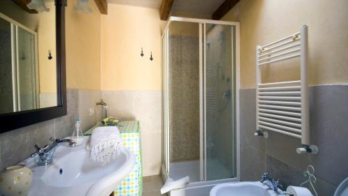 a bathroom with a sink and a shower at B&B Al Duomo in Mola di Bari