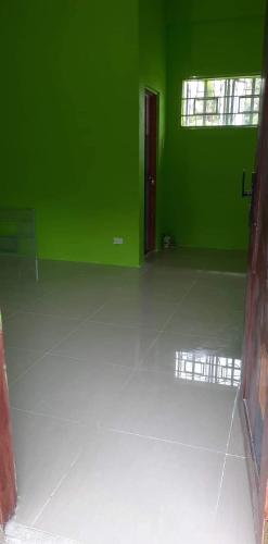 an empty room with a green wall and a door at Moondragon house in San Mateo