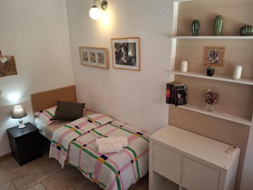 a bedroom with a twin bed and a shelf at L'Oasi del Mediterraneo in Sampieri