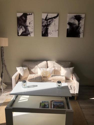 un salon avec un canapé et une table basse dans l'établissement La catane, à Andon