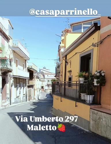 a street in a town with a building at Casa Parrinello Maletto Etna in Maletto