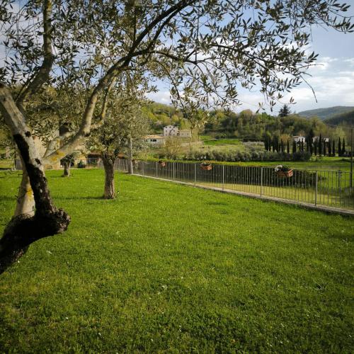 a park with a fence and a tree in the grass at Fons Clara Domus et Eventi in Fontechiari