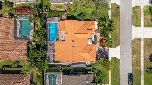an overhead view of a house with an orange roof at Modern 4BR in Central Wellington- Walk to Shops in Wellington