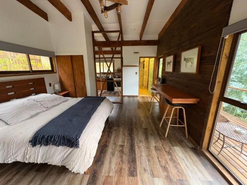 a bedroom with a bed and a desk in it at cabaña con tinaja en viña narbona wines in Quillota