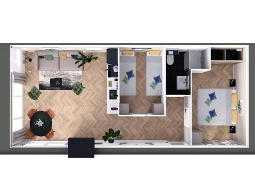 a rendering of a floor plan of a house at Chalet in Hengelo near Twickel Castle in Haaksbergen